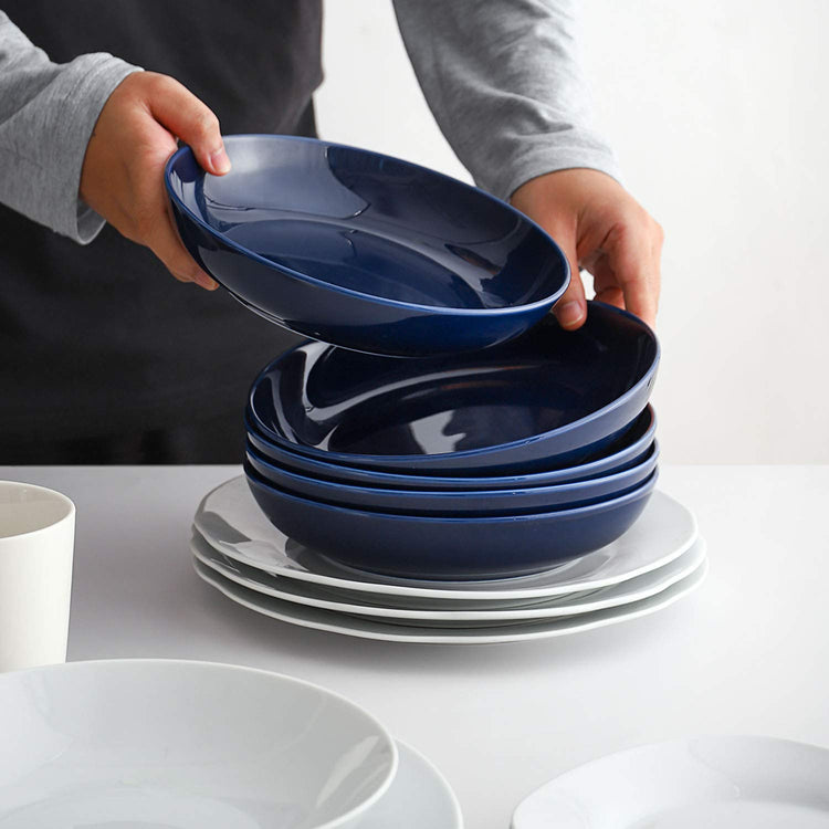 Pasta Bowls 30oz Soup Bowls Salad Bowls Large Serving Bowl Porcelain Pasta Plates Wide and Shallow Bowls Set of 6 Microwave Dishwasher Safe (6 Count)