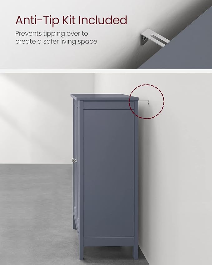 VASAGLE Floor Storage Cabinet, Freestanding Storage Unit with 2 Adjustable Shelves, for Bathroom Living Room Dining Kitchen, 11.8 x 23.6 x 31.5 Inches, Slate Gray UBCB60GY