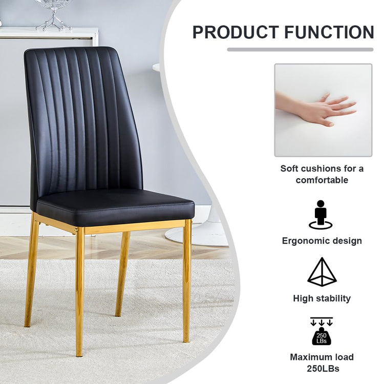 Black Dining Chairs Set of 6 Modern PU Leather Kitchen Chairs with Metal Legs Armless Upholstered Chair for Dinner Room (6 Count)