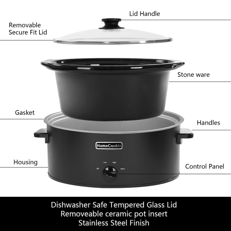 7 Quart Slow Cooker Oval Manual Pot Food Warmer with 3 Cooking Settings