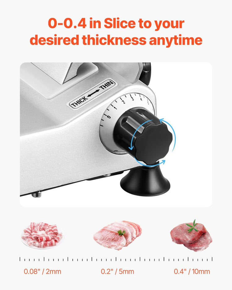 VEVOR Commercial Meat Slicer, 10 inch Electric Deli Food Slicer, 180W Meat Cutter with a Premium 65Mn Blade, 0-0.4 inch Adjustable Thickness, Food Slicer Machine for Meat Vegetables Hard Bread Cheese