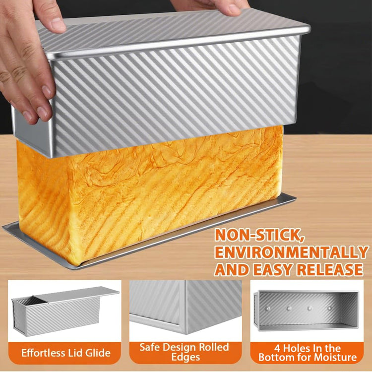 Non Stick Pullman Loaf Pan with Lid 13x4 Inch