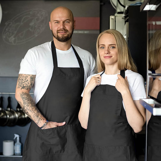 Bringsine 4 Pack Bib Chef Apron - Unisex with 2 Pockets,Machine Washable for Men and Women,Kitchen Resistant Cooking BBQ Aprons Bulk(Black)