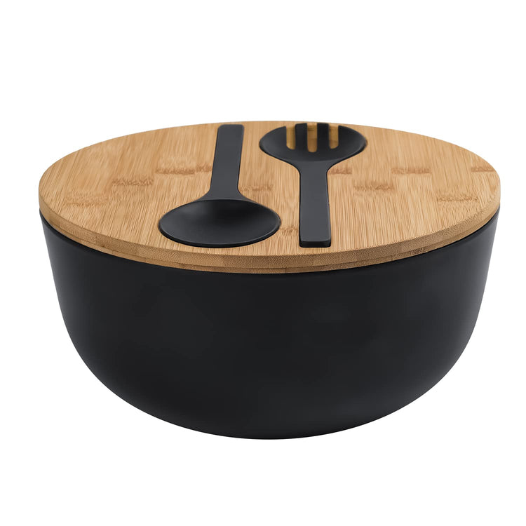 Bamboo Fiber Salad Bowl with Servers Set Large 9.8inches Nature Bamboo Mixing Bowl with Servers with Lid Spoon and Fork for Fruits