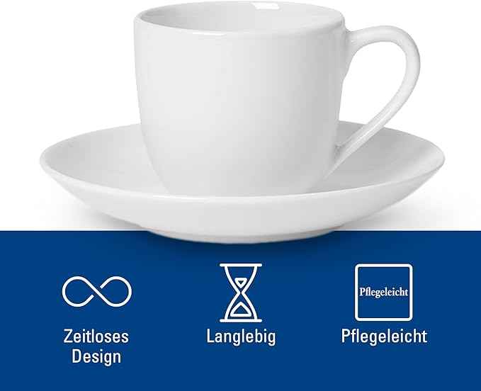 Villeroy & Boch For Me Espresso Cup & Saucer : Set of 2, Premium Porcelain, White