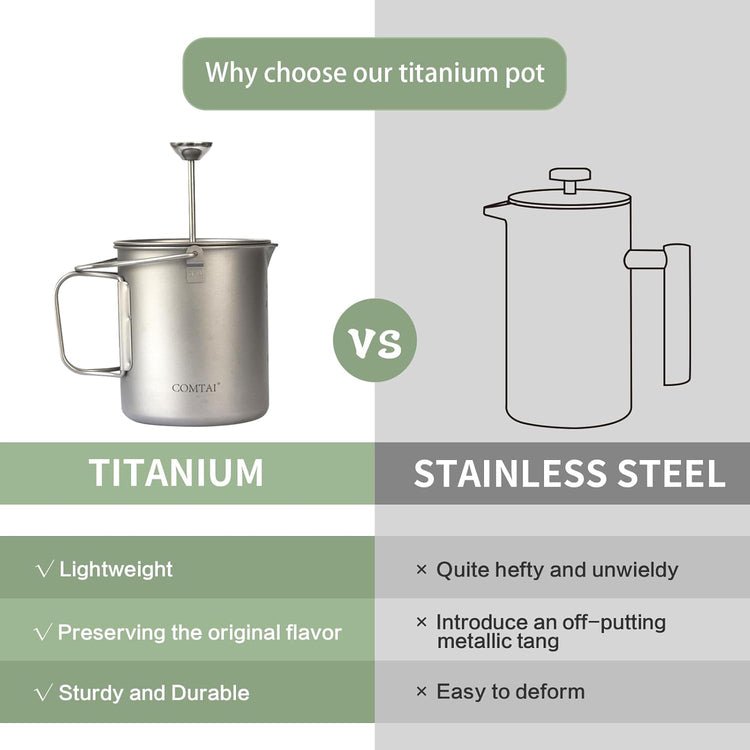 Titanium French Press Pot 750mL/25 fl oz Coffee Maker Camping with Lid and Filter Titanium French Press Cup Backpacking for Outdoor Hiking Camp