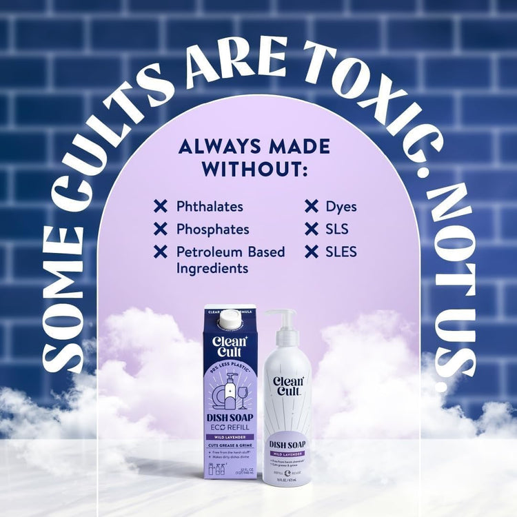 Bundle of Cleancult Dish Soap Liquid Refills (32oz, 1 Pack) Wild Lavender + Cleancult -Wild Lavender - Liquid Dish Soap - Refillable Aluminum Bottle - 16 oz