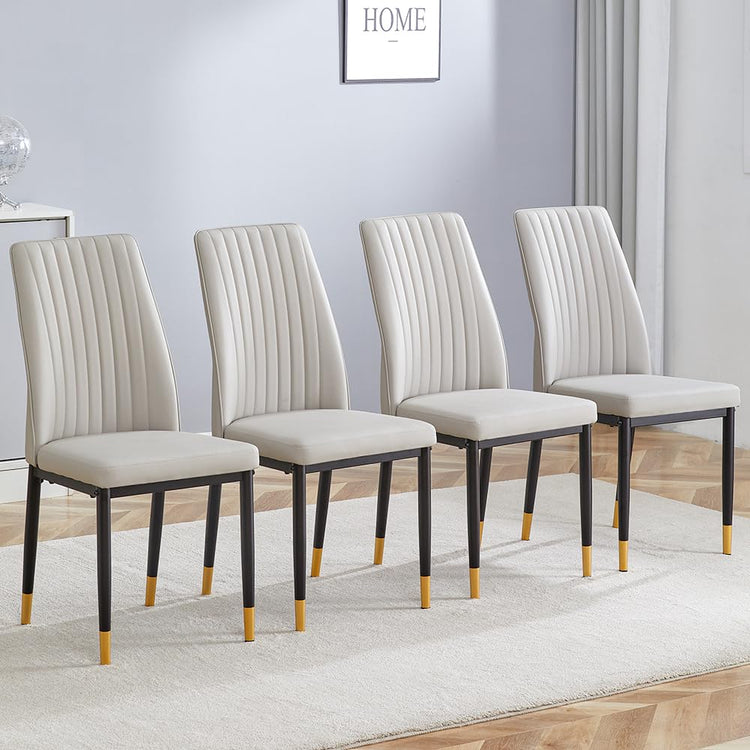 Modern Dining Chairs Set of 4 Gray Kitchen Chairs Set PU Leather Chair with Metal Legs Armless Upholstered Chair for Dinner Room
