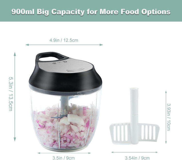 ZHANG XIAO QUAN SINCE 1628 Manual Vegetable Chopper, Hand Pull String Garlic Mincer Onion Cutter for Veggie, Peppers, Tomatoes, Ginger, Fruits, Nuts, 3.6 Cup(900ml) Food Chopper With Egg Whisk