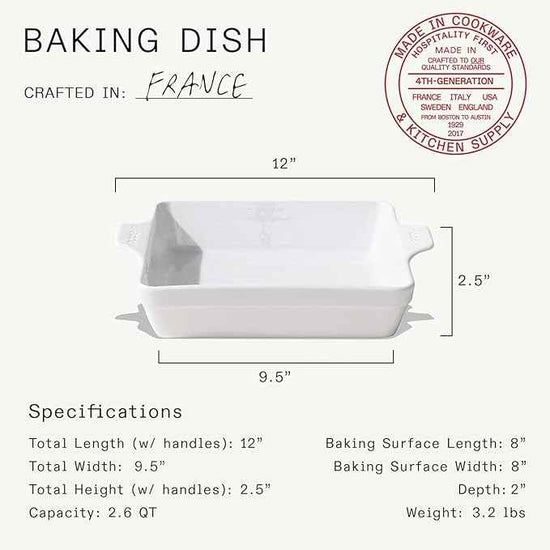 Made In Cookware | Square Baking Dish | White | Hand Crafted Porcelain | Professional Bakeware | Made in France