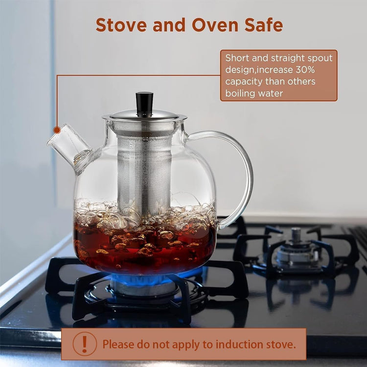 1500ml(50oz) Glass Teapot with Removable Infuser, Ehugos Stovetop Safe Large Tea Pot, Blooming and Loose Leaf Hand Crafted Kettle for Women and Adult with Stainless Infuser