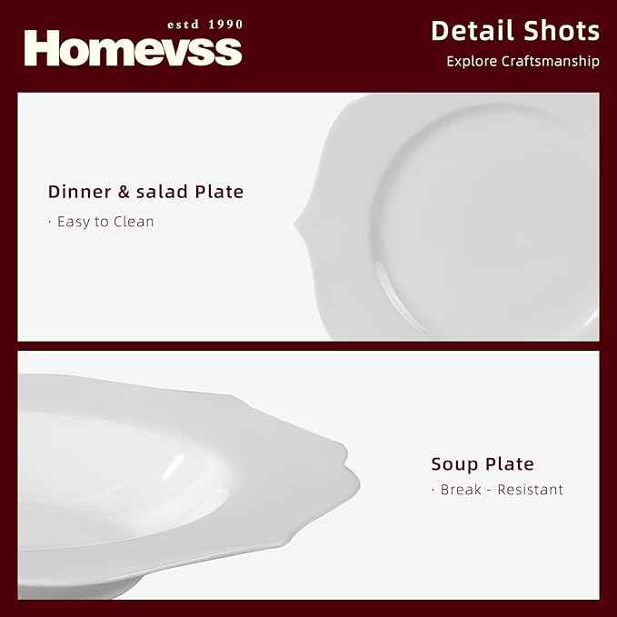 HomeVss, New Bone China Dinnerware Set, Embossed Lotus Design, 20pc Set