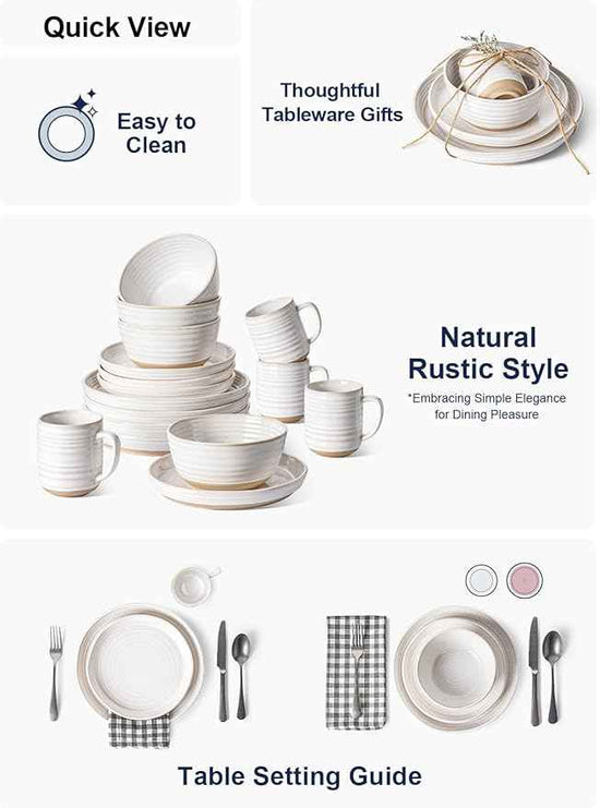 LE TAUCI Dinnerware Sets 16 PCS, Stoneware Plates and Bowls Set, House Warming Wedding Present, Serve for 4 (10" Dinner Plates + 8" Salad Dish + 28 oz Cereal Bowl+12oz coffee mugs) x 4, Arctic White