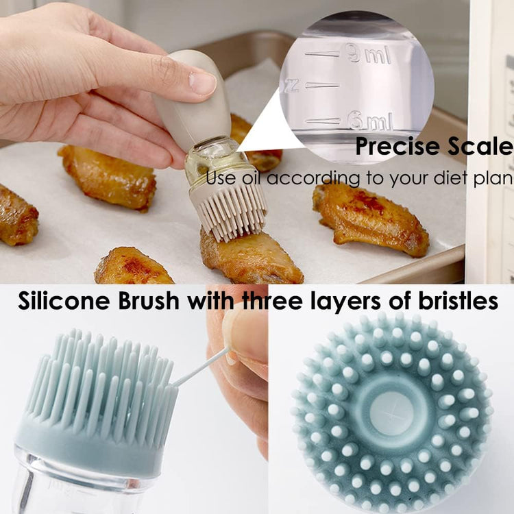 Oil Dispenser with Brush - 2 Pack 180ml Glass Olive Oil Dispenser Bottle with Basting Brush for Cooking Frying Baking Kitchen, T-OB21 Grey