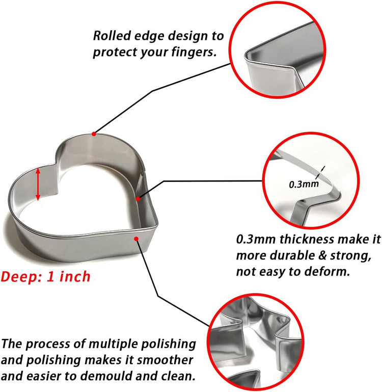 Heart Cookie Cutters Set 6Pcs, Stainless Steel Sturdy Metal Fondant Cookie Cutters Biscuit Mold Kitchen Accessories Tool, Valentine's Day Holiday Birthday Family Party