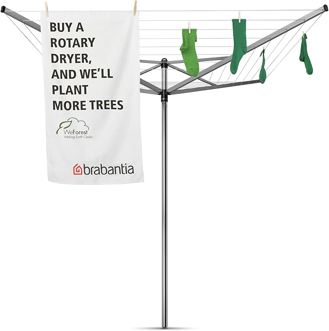 Brabantia Topspinner Outdoor 4 Arm Spinning Clothesline (164 ft/Ø 1.8") Rotating, Folding Clothes Drying Rack + Concrete Ground Tube (Gray)