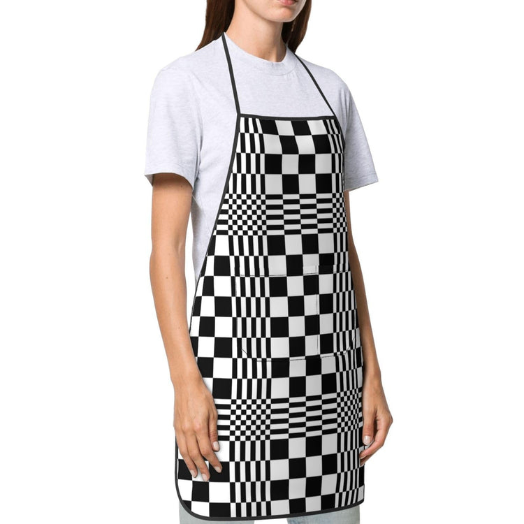 Black and White Checkered Optical Illusion Apron