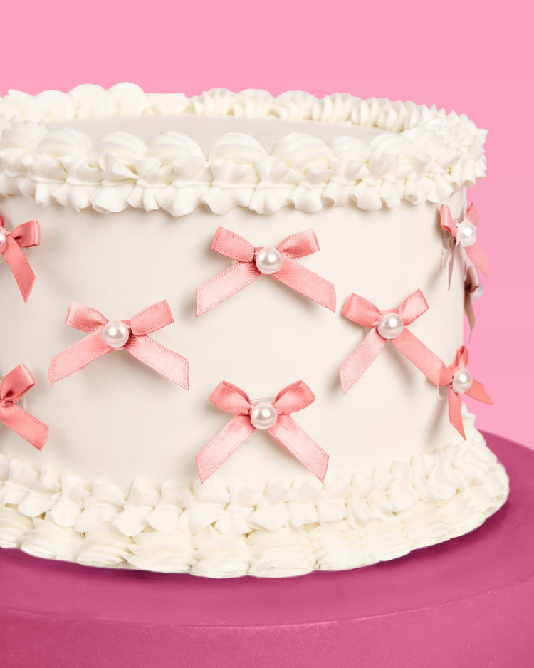 Mini Pink Bow + Pearl Cake Toppers