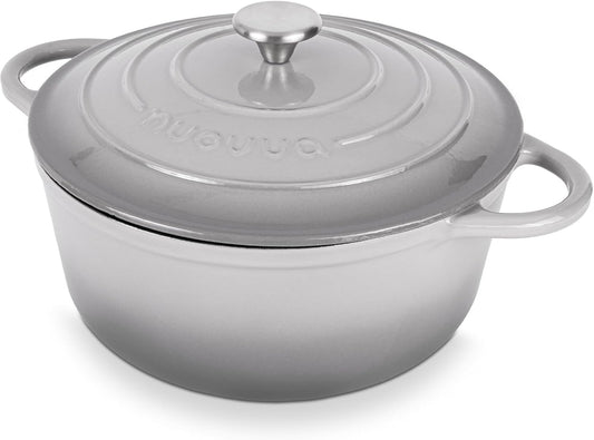 Nuovva Enamelled Cast Iron Dutch Oven Pot with Lid – 6.4 Quart Non Stick Casserole Pot – Heavy Duty & Oven Safe up to 500° F for Bread Baking, Braising, Stews, Roasting – 28cm Grey - Nestoria