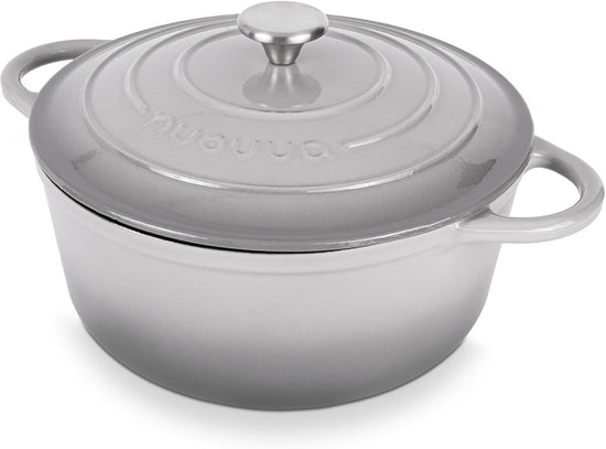 Nuovva Enamelled Cast Iron Dutch Oven Pot with Lid – 6.4 Quart Non Stick Casserole Pot – Heavy Duty & Oven Safe up to 500° F for Bread Baking, Braising, Stews, Roasting – 28cm Grey - Nestoria