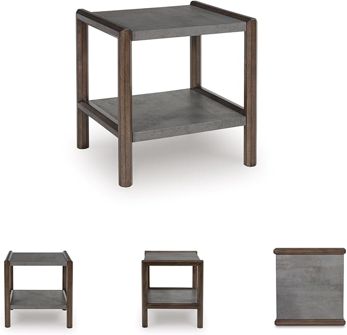 Signature Design by Ashley Kallenny Contemporary End Table with Faux Cement Top and Open Shelf, Dark Brown & Gray