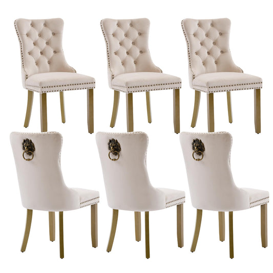 Beige Velvet Dining Chairs Set of 6 (6 Count)