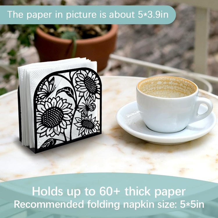 Sunflower Decorative Black Metal Napkin Holder for Table