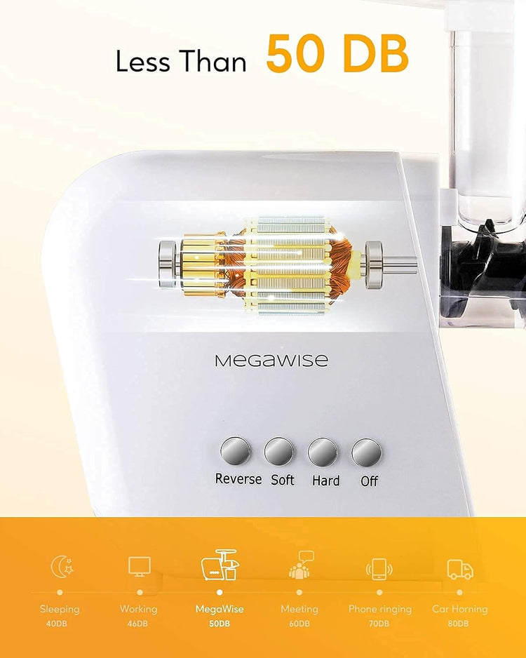 MegaWise Pro 2025 Updated Slow Masticating Juicer, 95% Juice Yield, 2-Speed & 9-Segment Spiral Cold Press, for Vegetables Fruits Nuts, Enhanced Nutrition Better Taste