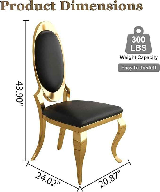 Modern Dining Chairs Set of 2, Luxury Faux Leather Upholstered Armless Dining Room Chair with Mirrored Stainless Steel Gold Legs, Mid Century Accent for Wedding Party Banquet Reception, White