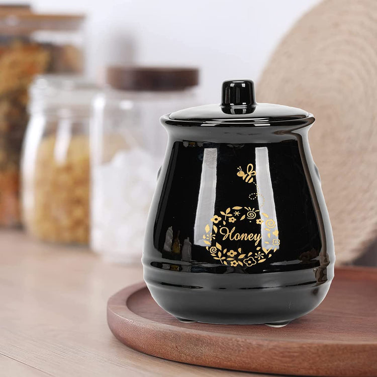 Ceramic Honey Jar With Wooden Honey Dipper