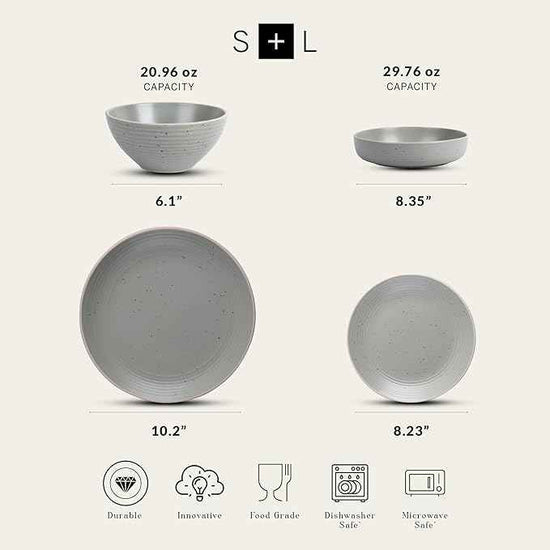 Stone Lain Lauren Stoneware, Rustic Plates and Bowls Set, Dinnerware, Service for 4, Speckled Green, Dishwasher & Microwave Safe, 16-Piece