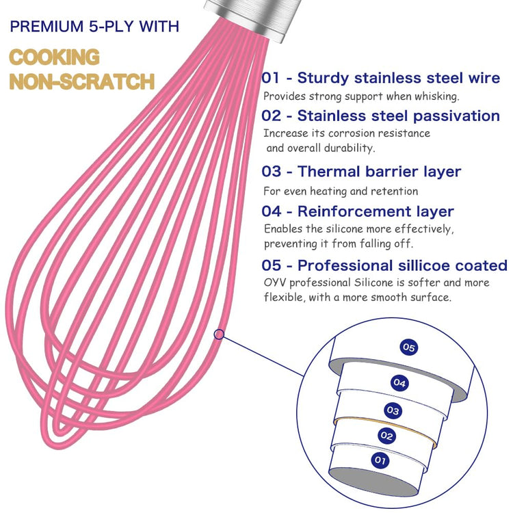 Pink Silicone Whisk Set of 3