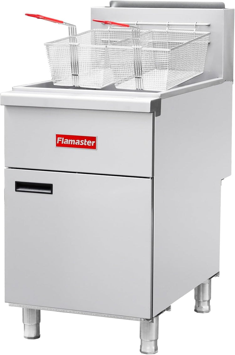 Commercial Open Pot Fryer with 2 Baskets, 122000 BTU 50-60 Lbs Oil Capacity Natural Gas Fryer, Only Commercial Use Stainless Steel Deep Fryer for Restaurants, Food Trucks-Floor Standing