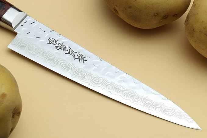 Yoshihiro VG10 16 Layer Hammered Damascus Stainless Steel Petty Utility Knife (5.3'' (135mm))