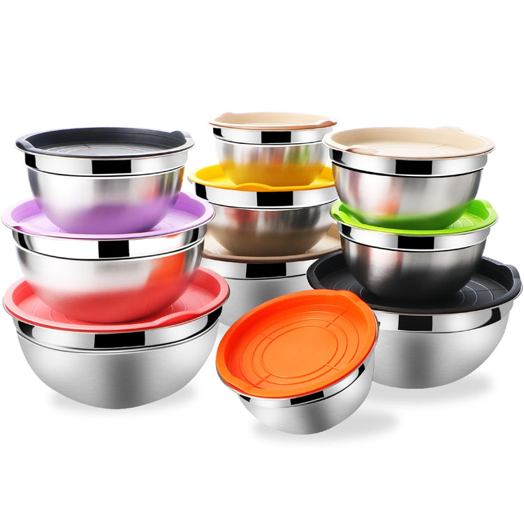 Mixing Bowls with Airtight Lids Set 5 Pcs Stainless Steel Bowls Set Baking Set Non (5 Count)
