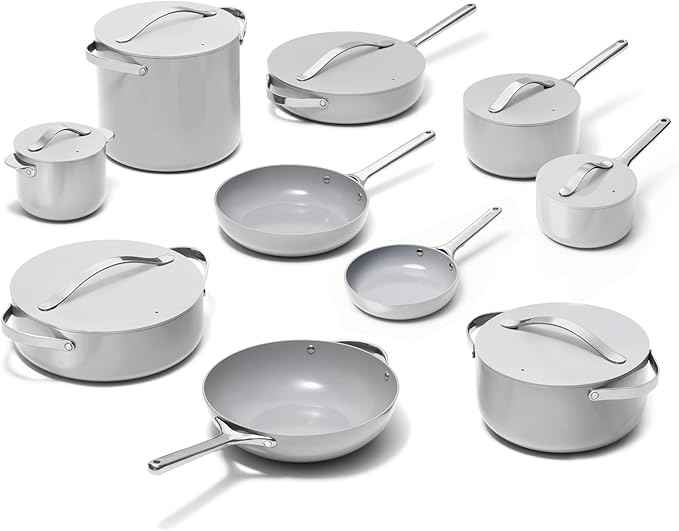 Caraway 24-Piece Nonstick Ceramic Cookware Set - Includes Fry Pans, Sauce, Sauté Pan, Dutch Oven, Petite Cooker, Stir Fry, Rondeau, Stock Pot, Lids & Storage Organizers - Gray