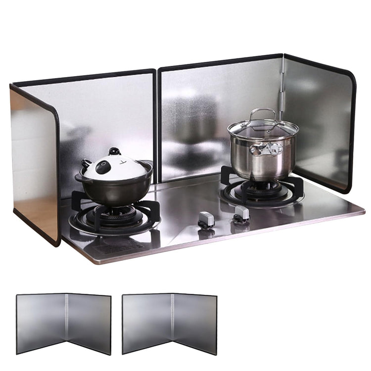 2 Pieces 2 Sided Grease Splatter Guard Foldable Splatter Guard for Stove Stainless Steel Oil Splatter Screens Backsplash for Wall Gas Range Frying Pan Camping