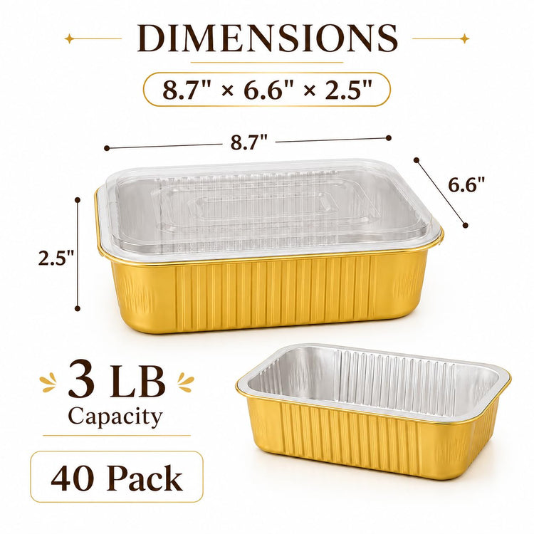 40 Pack 3 LB Aluminum Pans with Lids Heavy Duty (40 Count)