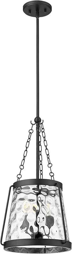 ML Lighting | Adabella Collection | 20403-MB | 3 Light Pendant in Matte Black Finish with Clear Hammered Glass Shade | Perfect for Kitchens, Dining Rooms, Living Rooms, Entryways, Hallways