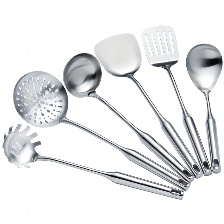 Cooking Utensils Set Stainless Steel Kitchen Metal Serving Utensils Set of 6 Pcs (6 Count)