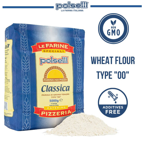 POLSELLI Classica, Tipo "00" Double Zero Flour Extra Fine, 11 lbs (5 kg), Neapolitan Italian Pizza, Bread, Pasta, and more, All Natural, Unbleached, Unbromated, No Additives - Nestoria