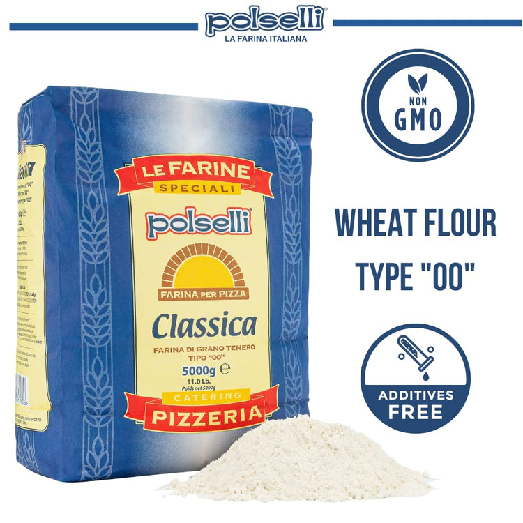 POLSELLI Classica, Tipo "00" Double Zero Flour Extra Fine, 11 lbs (5 kg), Neapolitan Italian Pizza, Bread, Pasta, and more, All Natural, Unbleached, Unbromated, No Additives - Nestoria
