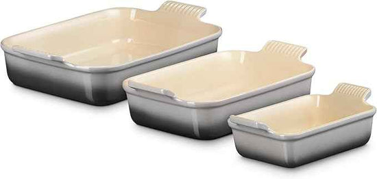 Le Creuset Stoneware Set Of 3 Heritage Rectangular Dishes, Oyster