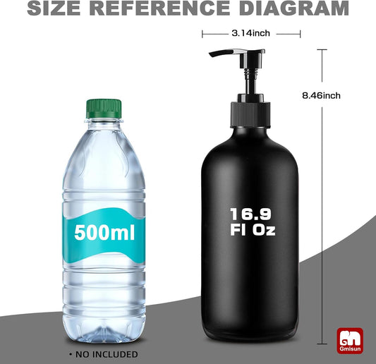 GMISUN Black Shampoo and Conditioner Dispenser, Shower Soap Dispenser Bottles with Labels, Refillable Shampoo Conditioner Body Wash Dispensers, Glass Soap Pump Dispenser Set for Bathroom Shower