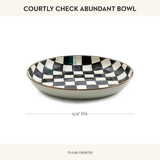 MACKENZIE-CHILDS Enamel Abundant Bowl, Decorative or Serving Bowl, 13-Cup Capacity, Black-and-White Courtly Check