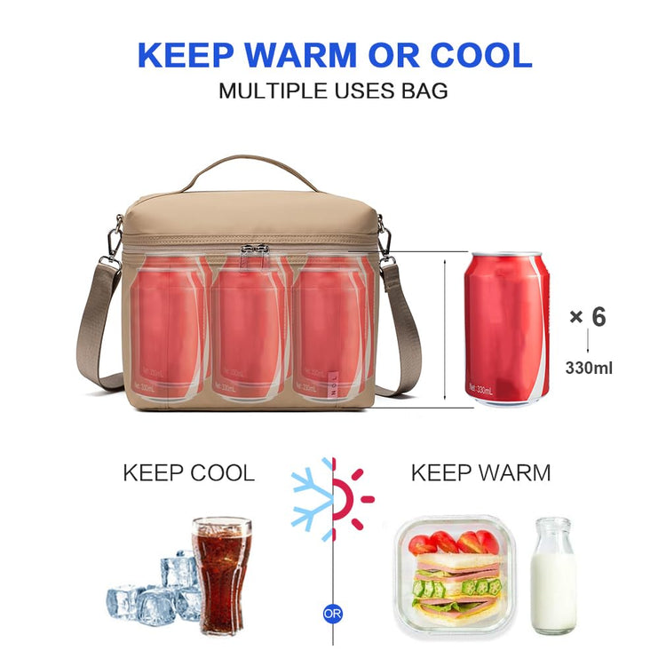 NOL Insulated Lunch Bags for Women Cooler Bag Lightweight Nylon Waterproof Lunch Box for Work Brown Small 4L