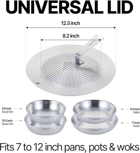 316 Stainless Steel Removable Handle Cookware, 5-Ply Stackable Cookware Set, 6-Piece Pans with Universal Lid, Induction Compatible, Oven & Dishwasher Safe
