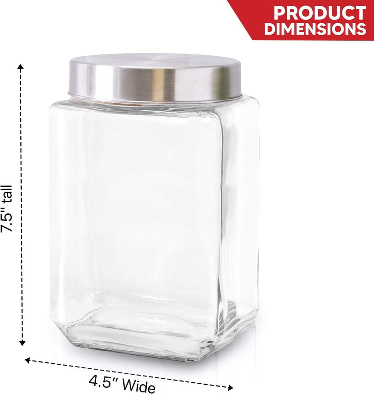 Glass Containers for Kitchen – Set of 3 Food Storage Containers – Storage Jars with Stainless Steel Lids – Suitable for Cookies, Snacks, Coffee – Screw-on Lid – 57oz Capacity