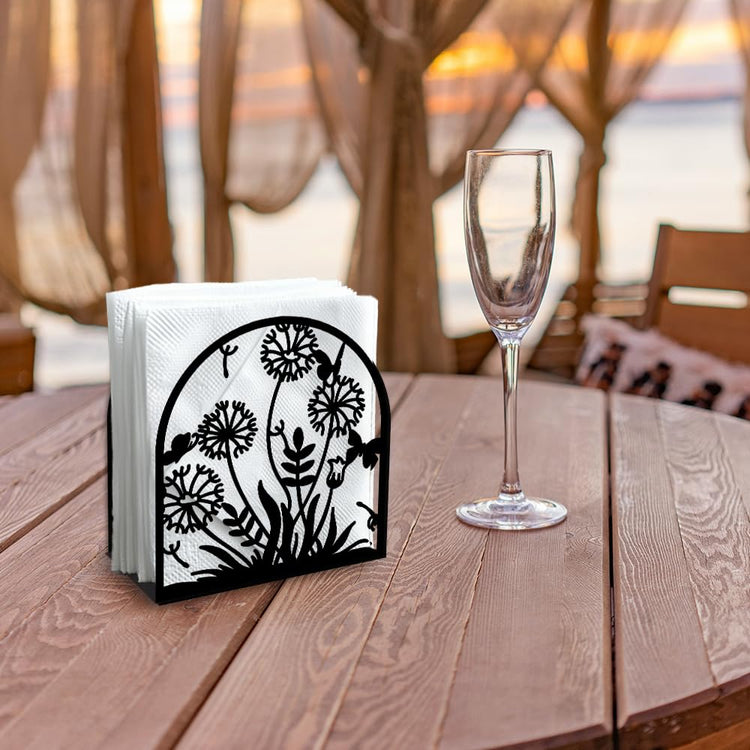 Dandelion Decorative Black Metal Napkin Holder for Table
