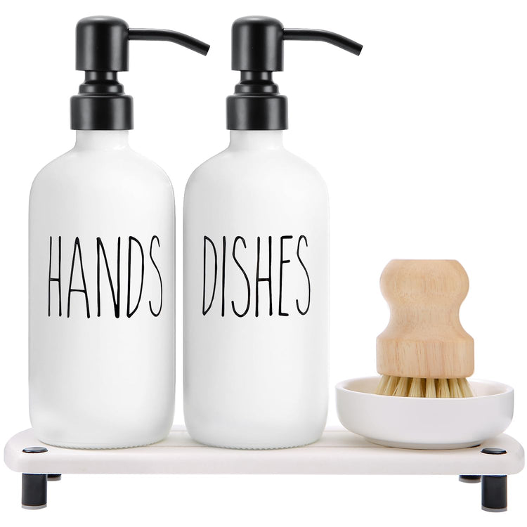 White Soap Dispenser Set Comes with Stainless Steel Pumps